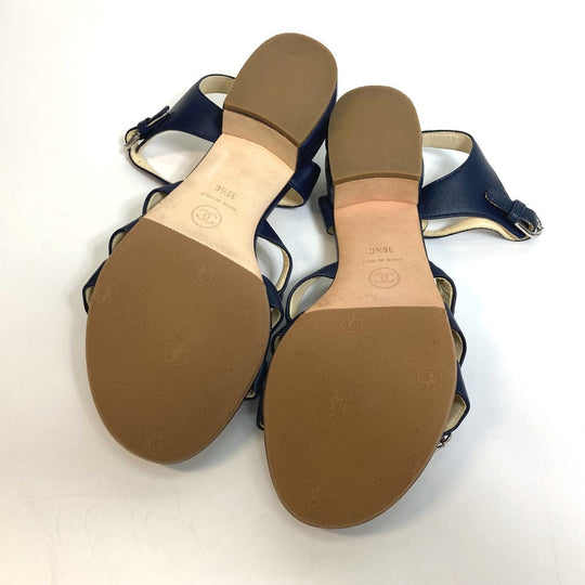 CHANEL Sandals G31704 lambskin Navy CC COCO Mark Shoes Matrasse 36 1/2C