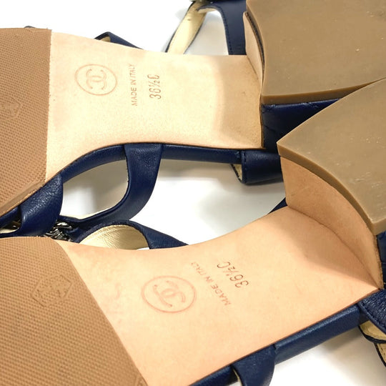 CHANEL Sandals G31704 lambskin Navy CC COCO Mark Shoes Matrasse 36 1/2C