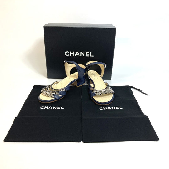 CHANEL Sandals G31704 lambskin Navy CC COCO Mark Shoes Matrasse 36 1/2C