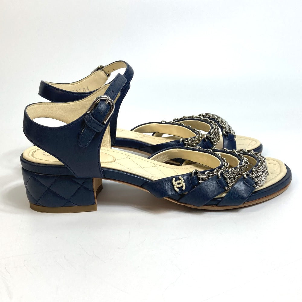 CHANEL Sandals G31704 lambskin Navy CC COCO Mark Shoes Matrasse 36 1/2C