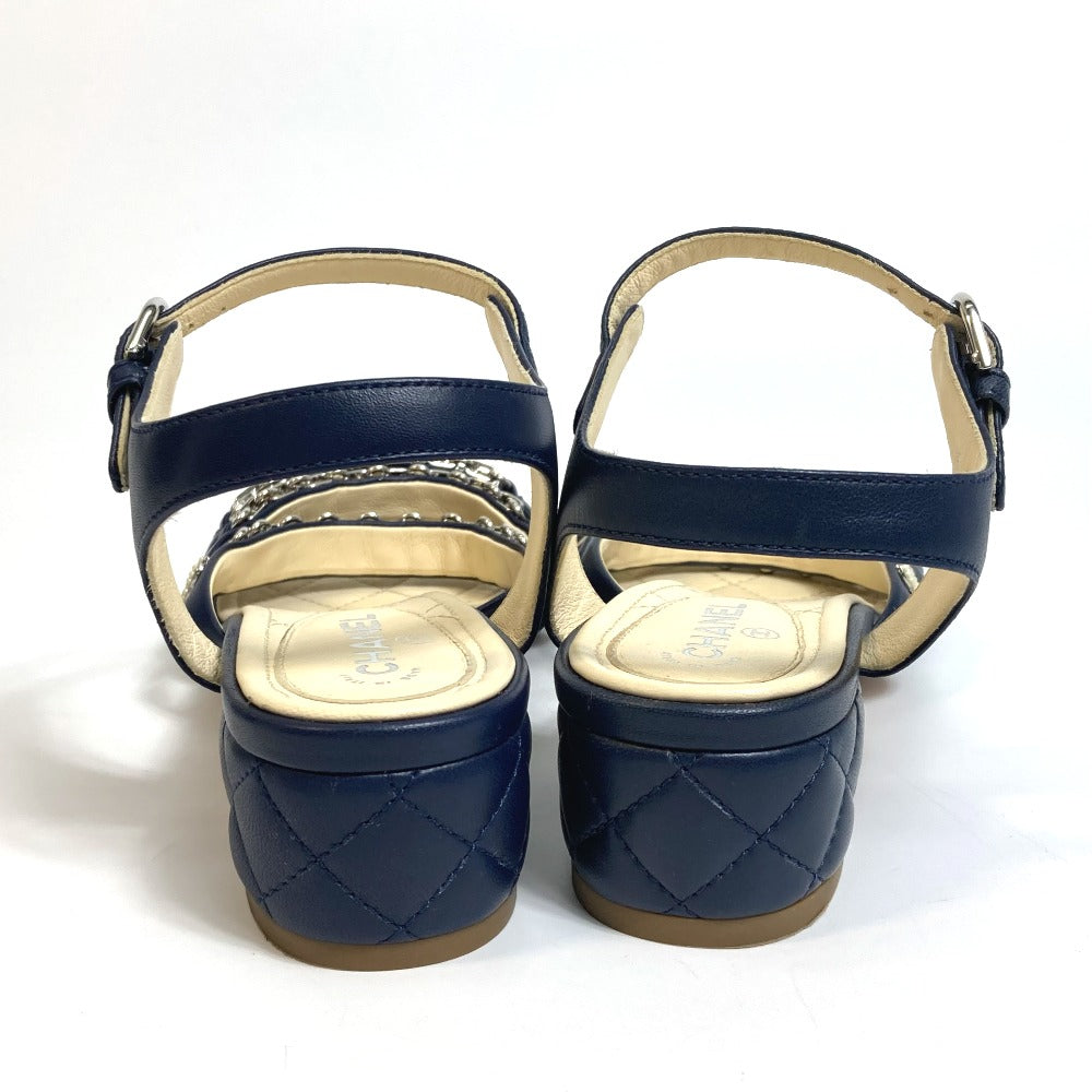 CHANEL Sandals G31704 lambskin Navy CC COCO Mark Shoes Matrasse 36 1/2C