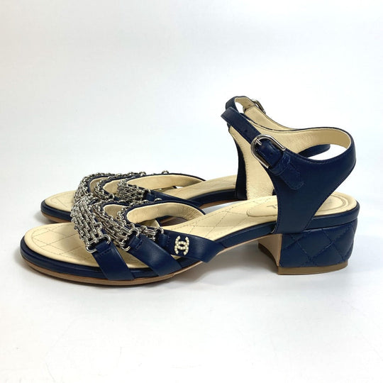 CHANEL Sandals G31704 lambskin Navy CC COCO Mark Shoes Matrasse 36 1/2C