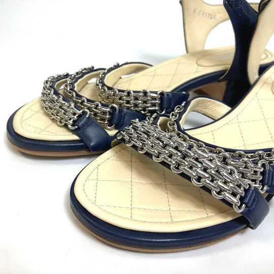 CHANEL Sandals G31704 lambskin Navy CC COCO Mark Shoes Matrasse 36 1/2C