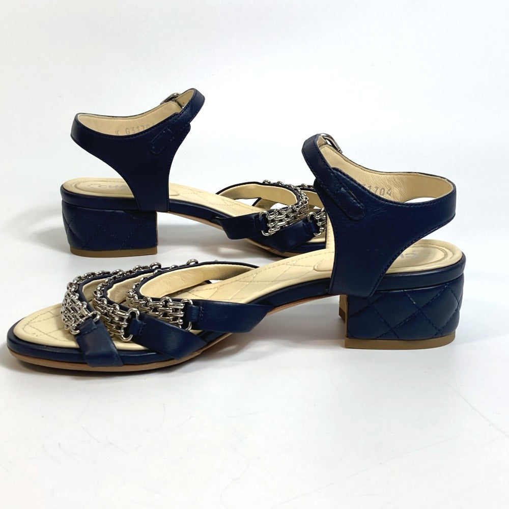CHANEL Sandals G31704 lambskin Navy CC COCO Mark Shoes Matrasse 36 1/2C
