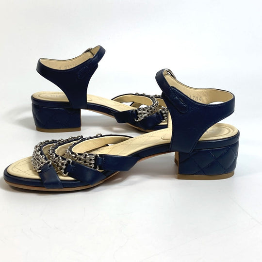 CHANEL Sandals G31704 lambskin Navy CC COCO Mark Shoes Matrasse 36 1/2C