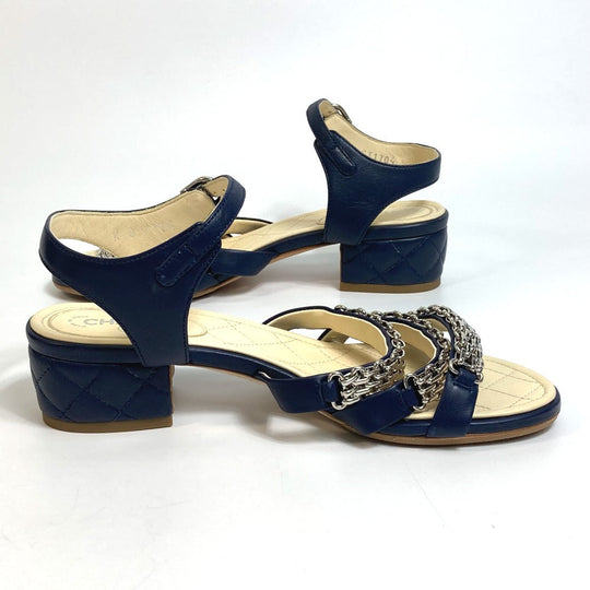 CHANEL Sandals G31704 lambskin Navy CC COCO Mark Shoes Matrasse 36 1/2C