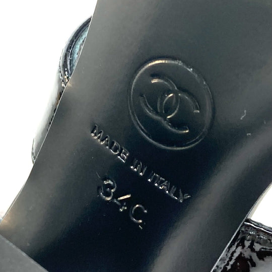 CHANEL Sandals G39050 Patent leather black COCO Mark CC design heel square heel Women 34 Used Authentic