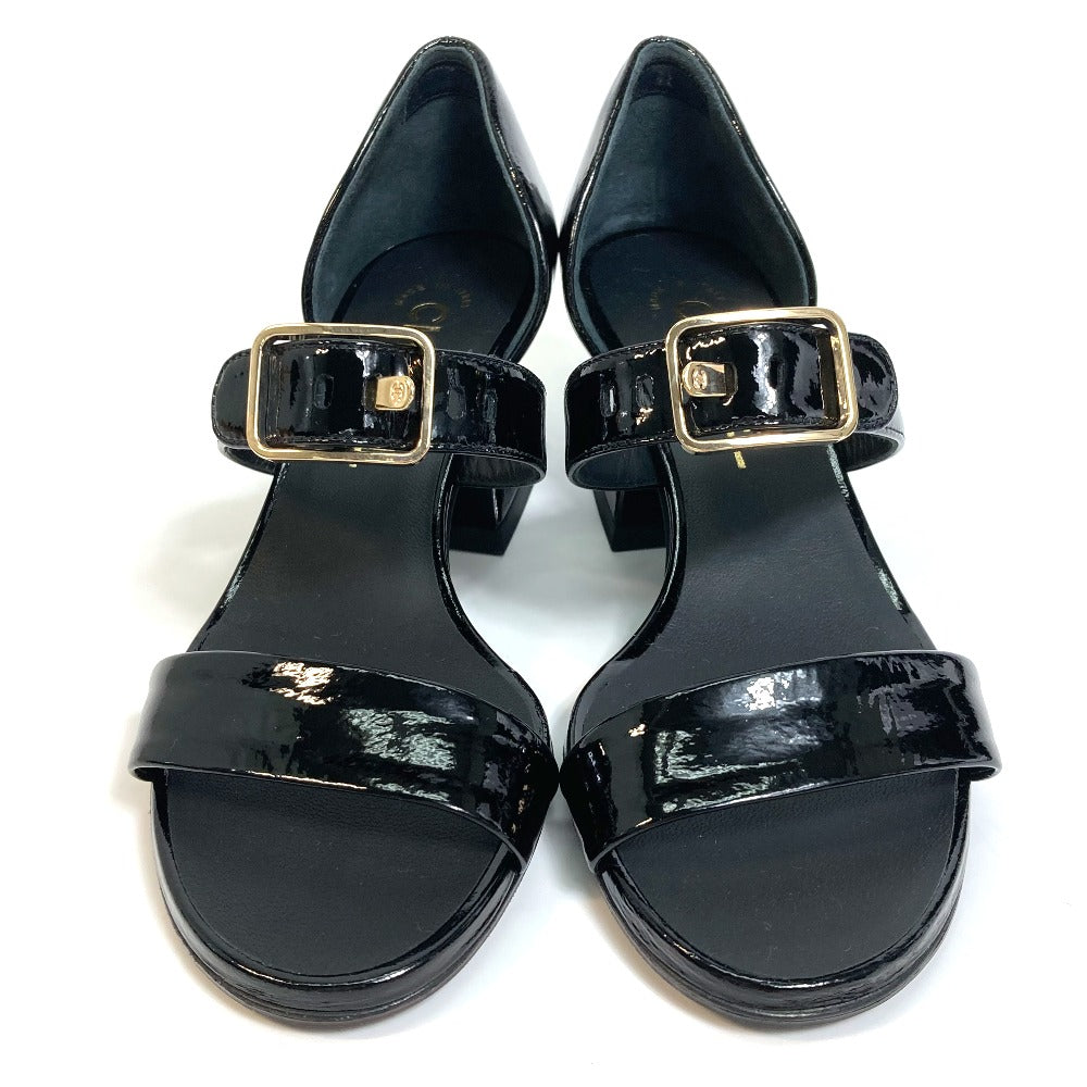 CHANEL Sandals G39050 Patent leather black COCO Mark CC design heel square heel Women 34 Used Authentic