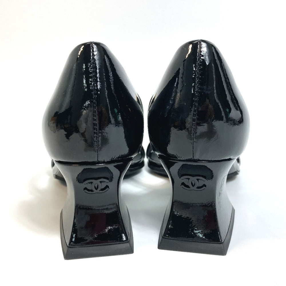 CHANEL Sandals G39050 Patent leather black COCO Mark CC design heel square heel Women 34 Used Authentic