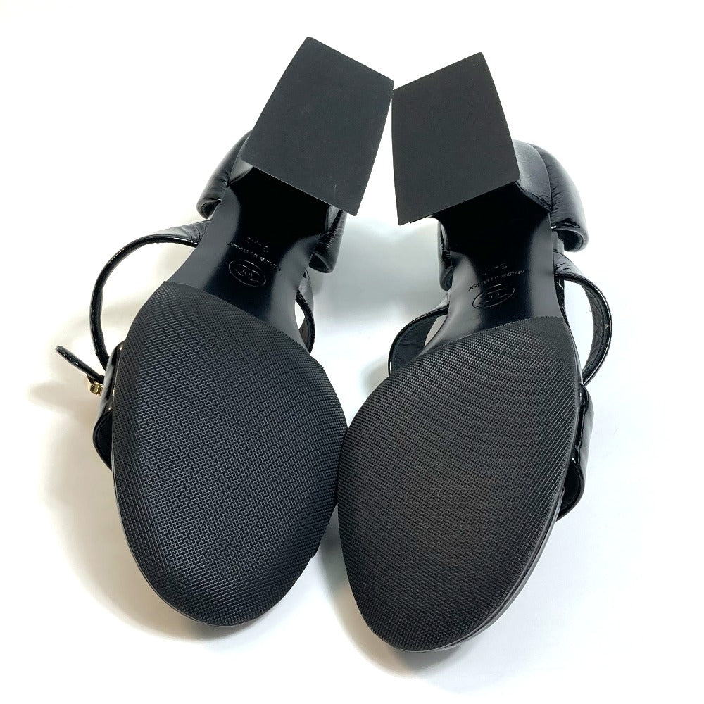 CHANEL Sandals G39050 Patent leather black COCO Mark CC design heel square heel Women 34 Used Authentic