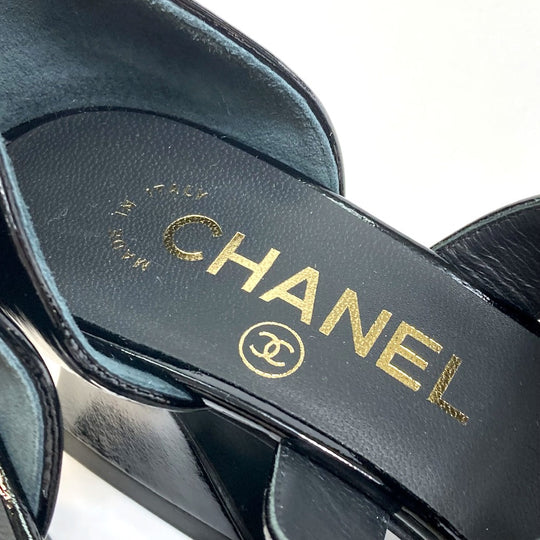 CHANEL Sandals G39050 Patent leather black COCO Mark CC design heel square heel Women 34 Used Authentic
