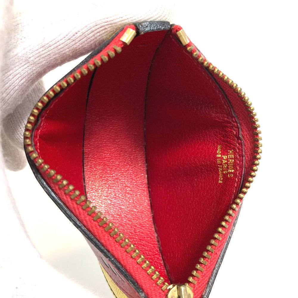 HERMES Coin case leather red x yellow x green watermelon unisex(Unisex) Used Authentic