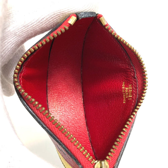 HERMES Coin case leather red x yellow x green watermelon unisex(Unisex) Used Authentic