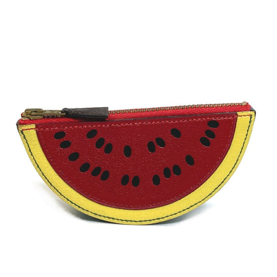 HERMES Coin case leather red x yellow x green watermelon unisex(Unisex) Used Authentic