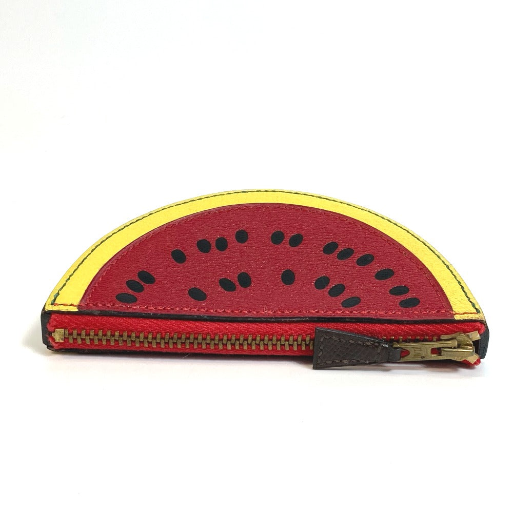 HERMES Coin case leather red x yellow x green watermelon unisex(Unisex) Used Authentic