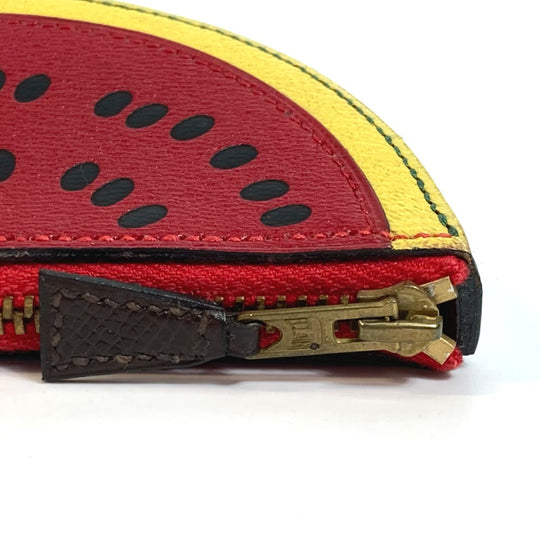 HERMES Coin case leather red x yellow x green watermelon unisex(Unisex) Used Authentic