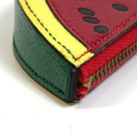 HERMES Coin case leather red x yellow x green watermelon unisex(Unisex) Used Authentic