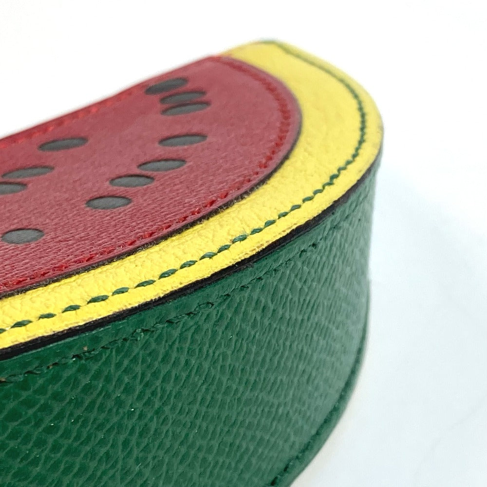 HERMES Coin case leather red x yellow x green watermelon unisex(Unisex) Used Authentic