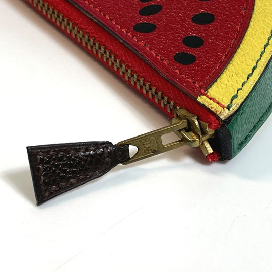 HERMES Coin case leather red x yellow x green watermelon unisex(Unisex) Used Authentic