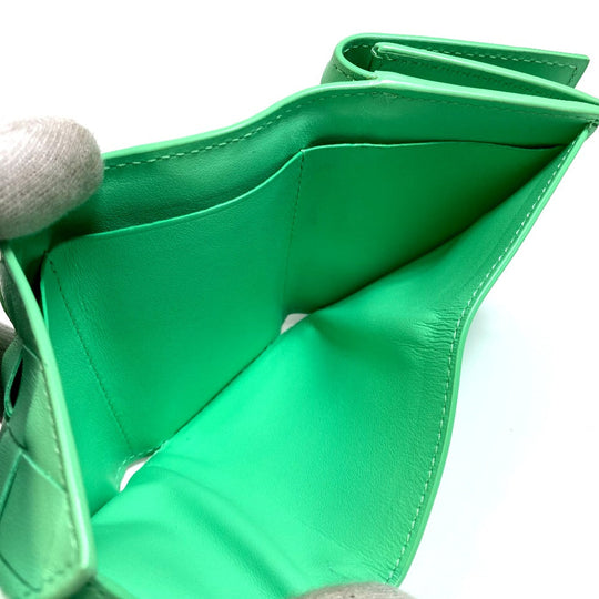 BOTTEGAVENETA Trifold wallet 667036 Calf leather Green type INTRECCIATO Tiny Women Used Authentic