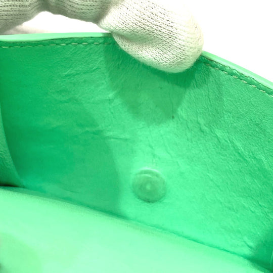 BOTTEGAVENETA Trifold wallet 667036 Calf leather Green type INTRECCIATO Tiny Women Used Authentic