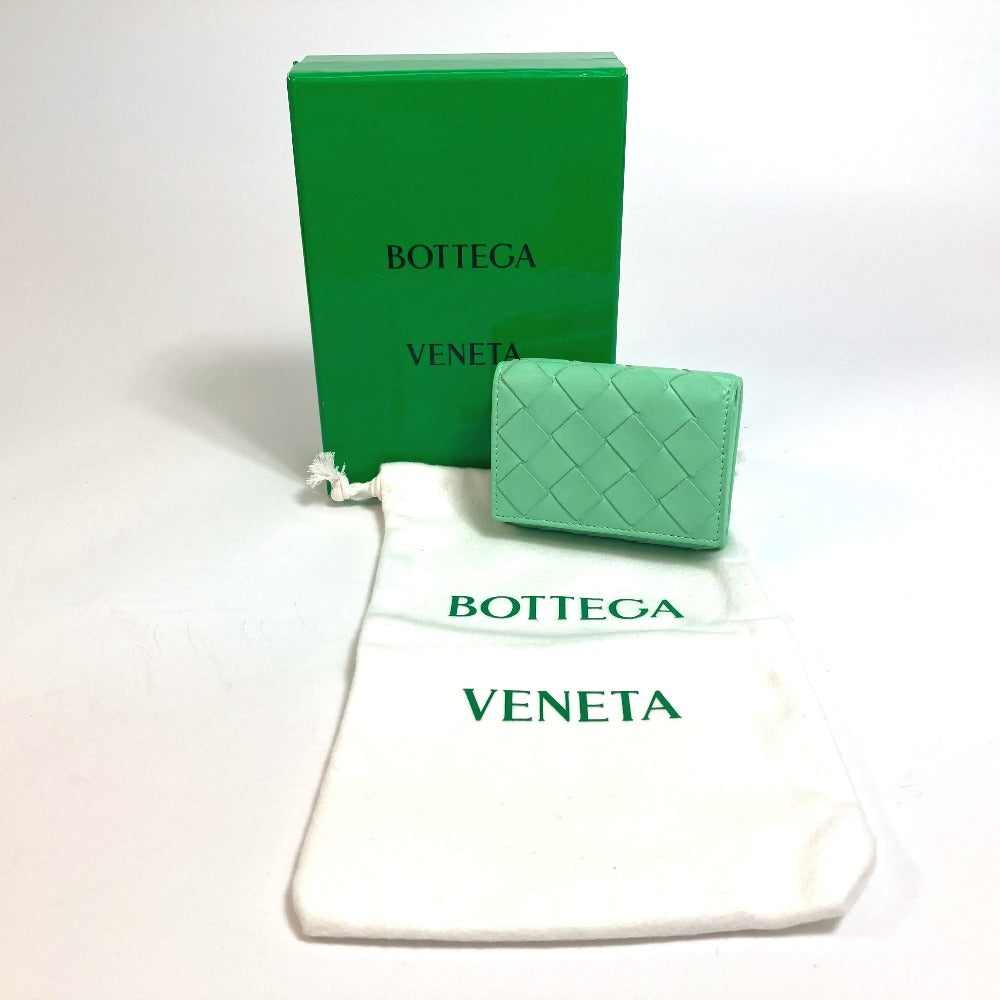 BOTTEGAVENETA Trifold wallet 667036 Calf leather Green type INTRECCIATO Tiny Women Used Authentic