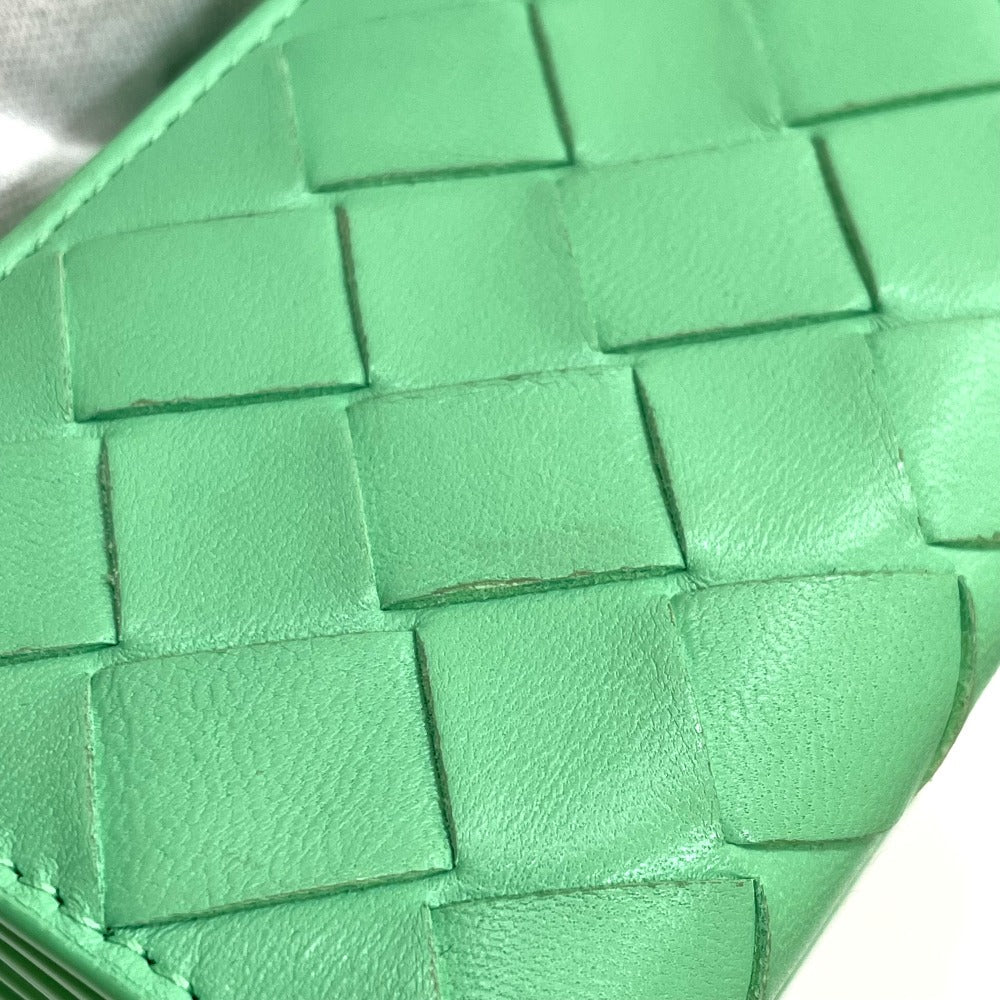 BOTTEGAVENETA Trifold wallet 667036 Calf leather Green type INTRECCIATO Tiny Women Used Authentic