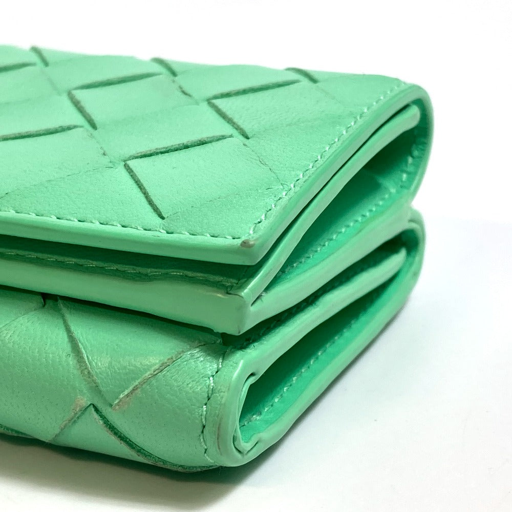 BOTTEGAVENETA Trifold wallet 667036 Calf leather Green type INTRECCIATO Tiny Women Used Authentic