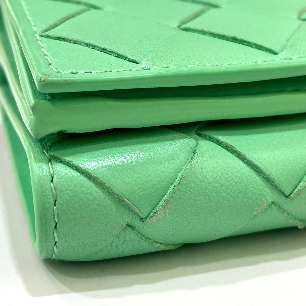 BOTTEGAVENETA Trifold wallet 667036 Calf leather Green type INTRECCIATO Tiny Women Used Authentic