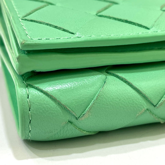 BOTTEGAVENETA Trifold wallet 667036 Calf leather Green type INTRECCIATO Tiny Women Used Authentic