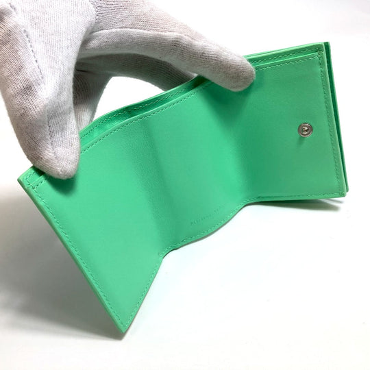 BOTTEGAVENETA Trifold wallet 667036 Calf leather Green type INTRECCIATO Tiny Women Used Authentic