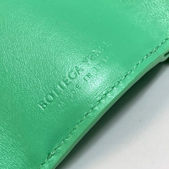 BOTTEGAVENETA Trifold wallet 667036 Calf leather Green type INTRECCIATO Tiny Women Used Authentic