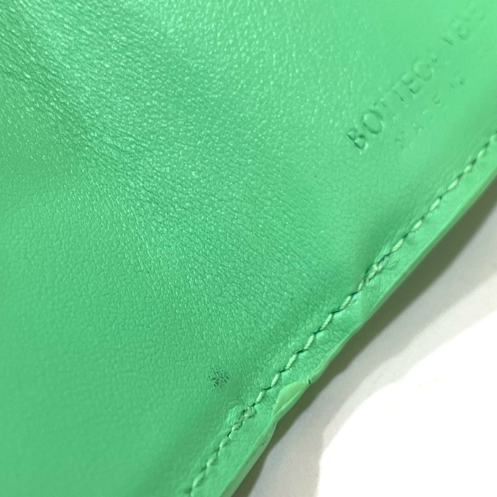 BOTTEGAVENETA Trifold wallet 667036 Calf leather Green type INTRECCIATO Tiny Women Used Authentic