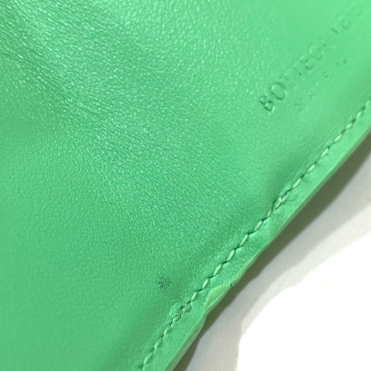 BOTTEGAVENETA Trifold wallet 667036 Calf leather Green type INTRECCIATO Tiny Women Used Authentic