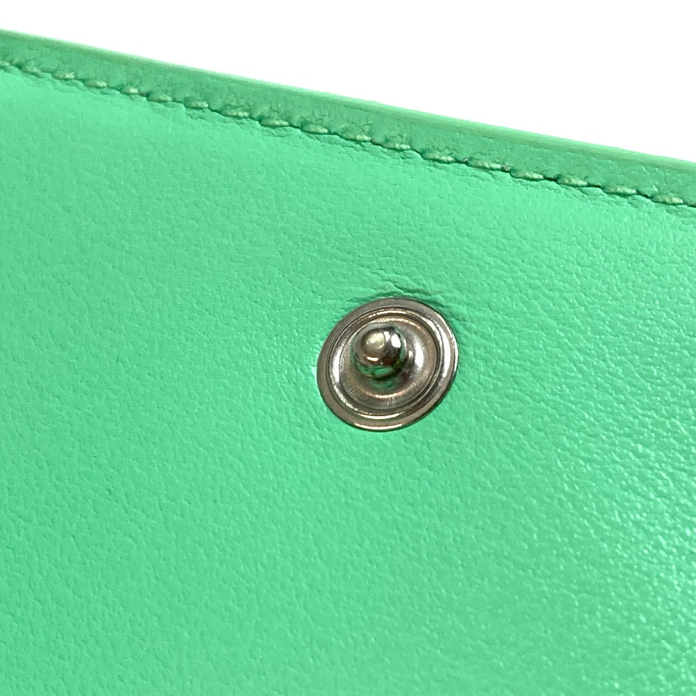 BOTTEGAVENETA Trifold wallet 667036 Calf leather Green type INTRECCIATO Tiny Women Used Authentic