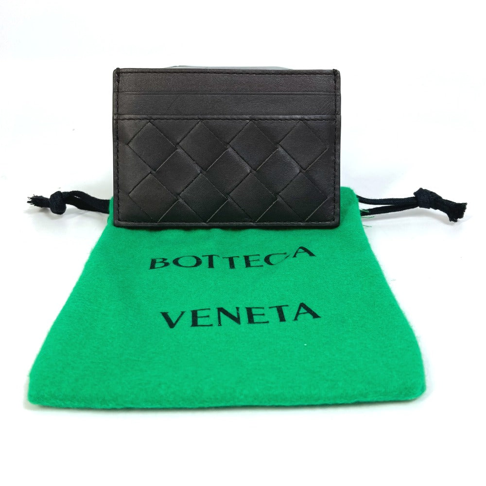 BOTTEGAVENETA Card Case leather black INTRECCIATO name card holder mens Used Authentic