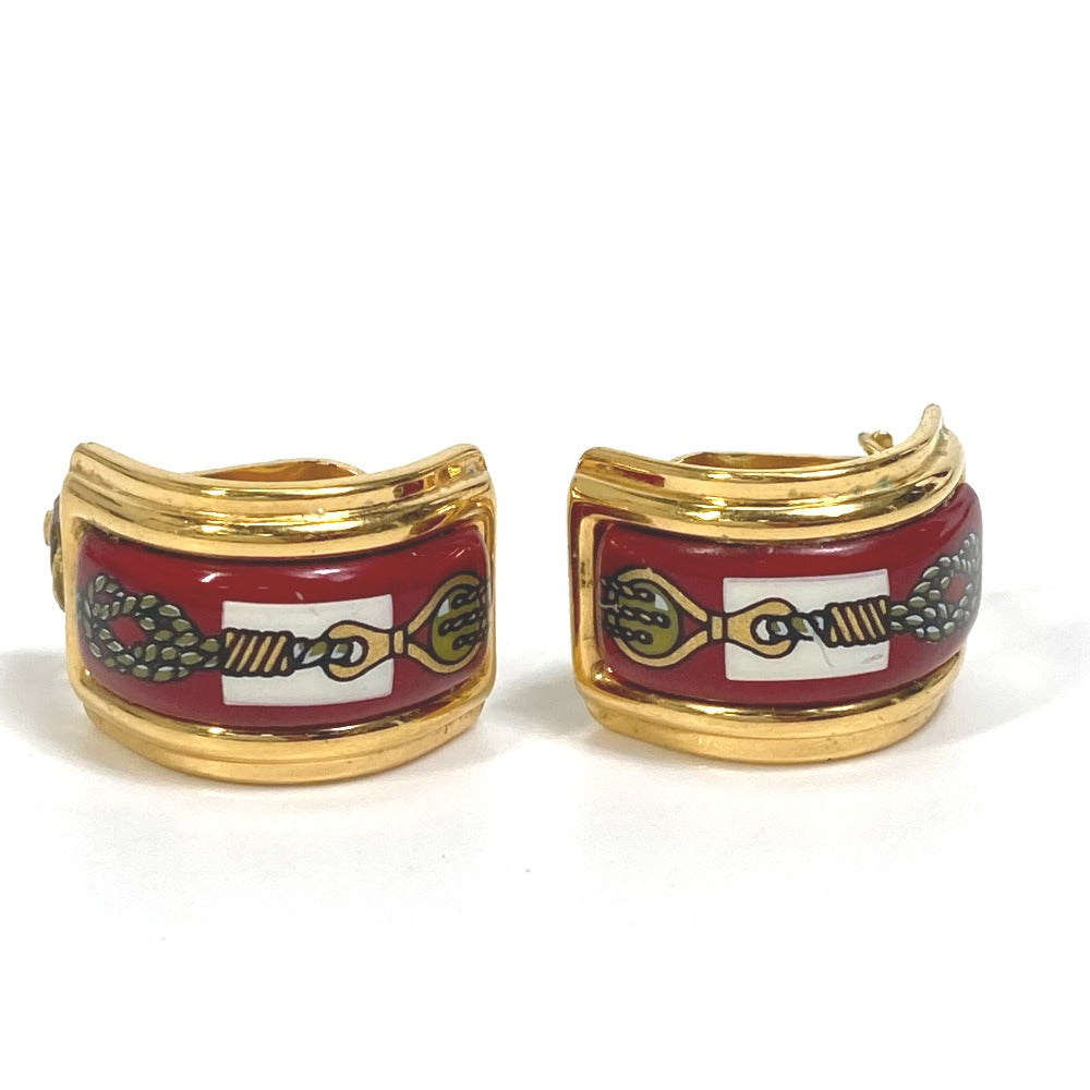 HERMES Earring Gold Plated Red x gold Cloisonne Email/Accessories Women Used Authentic