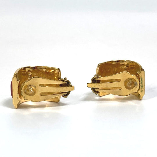 HERMES Earring Gold Plated Red x gold Cloisonne Email/Accessories Women Used Authentic
