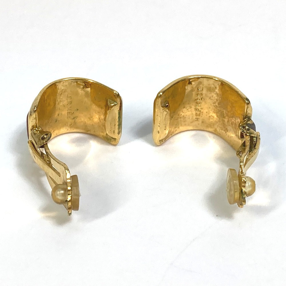 HERMES Earring Gold Plated Red x gold Cloisonne Email/Accessories Women Used Authentic