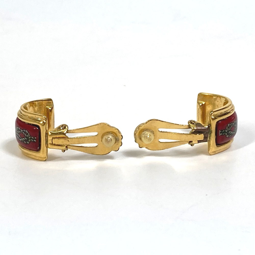 HERMES Earring Gold Plated Red x gold Cloisonne Email/Accessories Women Used Authentic