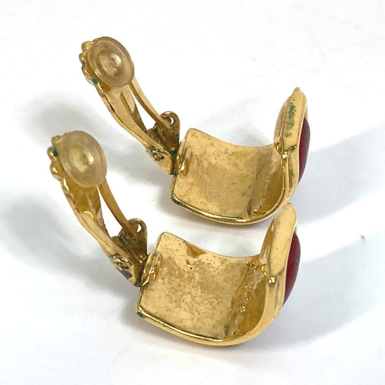 HERMES Earring Gold Plated Red x gold Cloisonne Email/Accessories Women Used Authentic