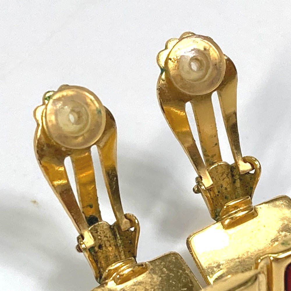 HERMES Earring Gold Plated Red x gold Cloisonne Email/Accessories Women Used Authentic
