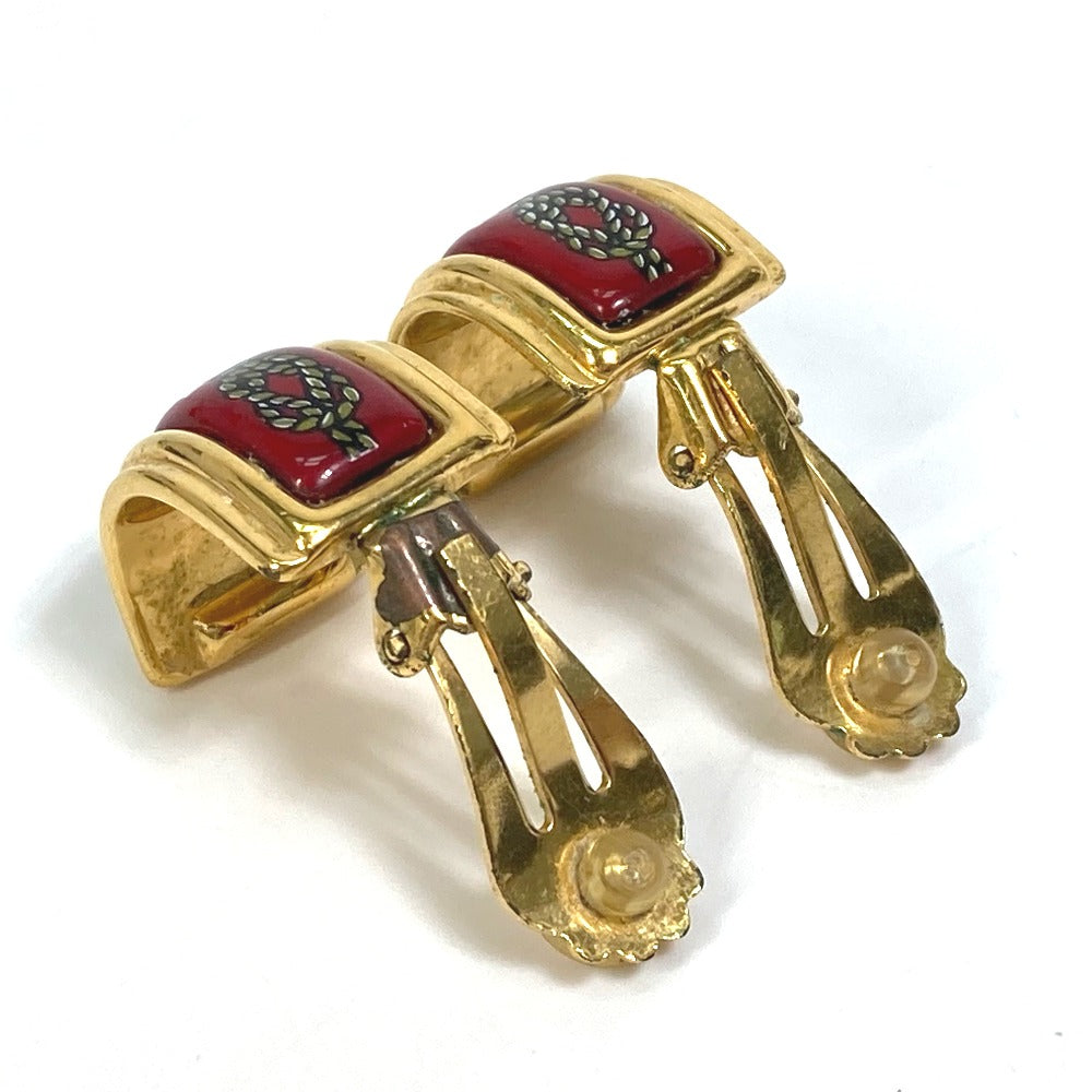 HERMES Earring Gold Plated Red x gold Cloisonne Email/Accessories Women Used Authentic