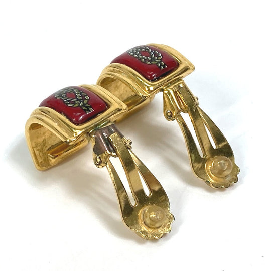 HERMES Earring Gold Plated Red x gold Cloisonne Email/Accessories Women Used Authentic