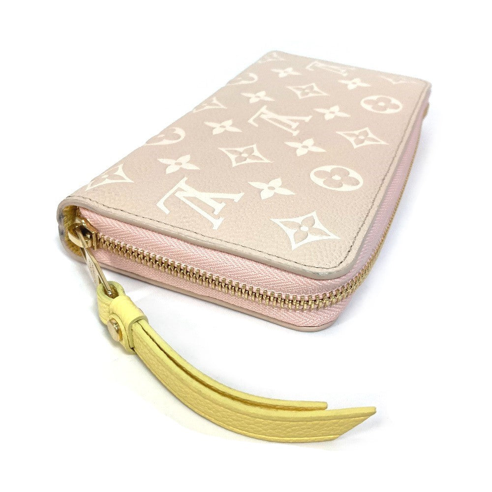 LOUIS VUITTON Long Wallet Purse M81279 Monogram Ann Platt Leather Pink x beige x yellow Monogram Ann Platt Zippy wallet Women Used Authentic