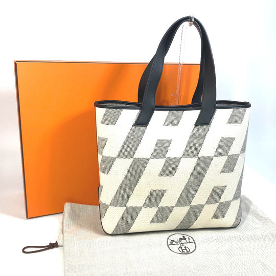 HERMES Tote Bag Canvas, Vaux Swift Black / White / Gray Hippo Bias H 40 Ambier GM Women Used Authentic