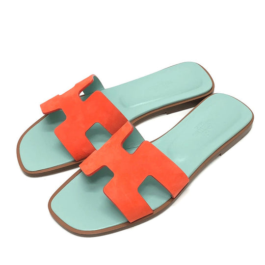 HERMES Sandals Leather / suede Orange H logo Oasis Women 36.5 Used Authentic
