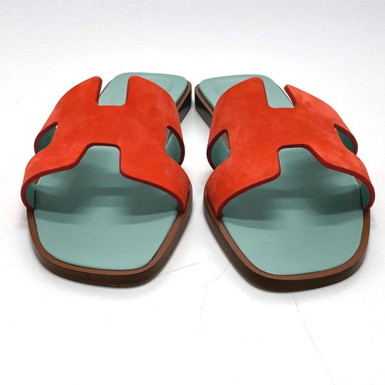 HERMES Sandals Leather / suede Orange H logo Oasis Women 36.5 Used Authentic