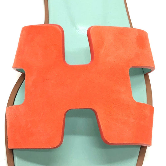 HERMES Sandals Leather / suede Orange H logo Oasis Women 36.5 Used Authentic