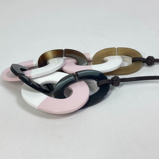 HERMES Necklace Buffalo horn pink Accessories Dip Die Necklace Women Used Authentic